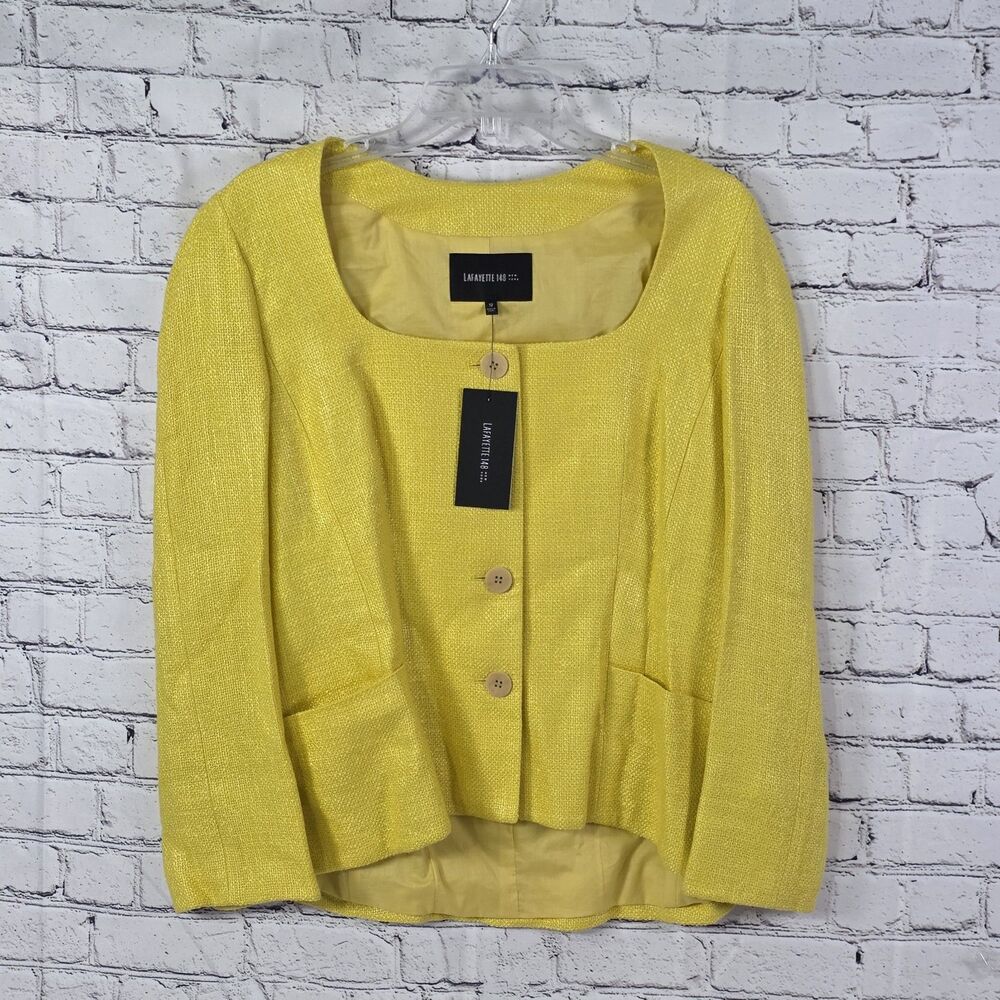 Lafayette 148 Women's Sz 12 NY Yellow Tweed Scoop Collar Fully Lined Blazer